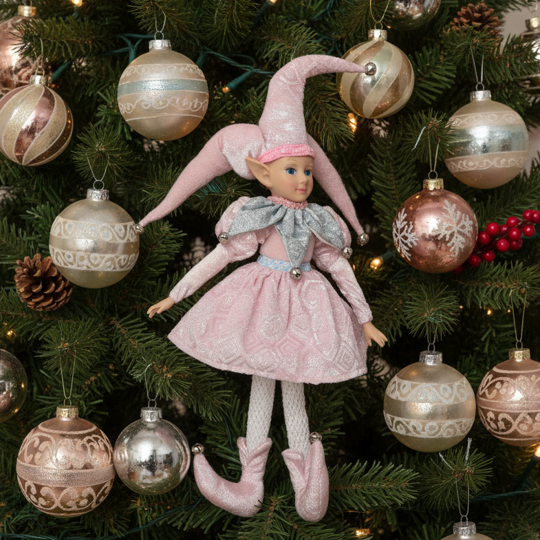Pink Elf Christmas Decoration
