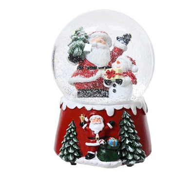 Christmas-themed snow globes with Santa Claus and snowmen on a white background