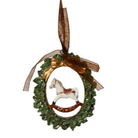 Rocking Horse in Wreath Hanging Christmas Decoration