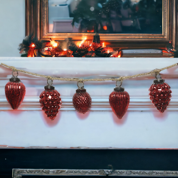 Red Glass Pinecone Garland