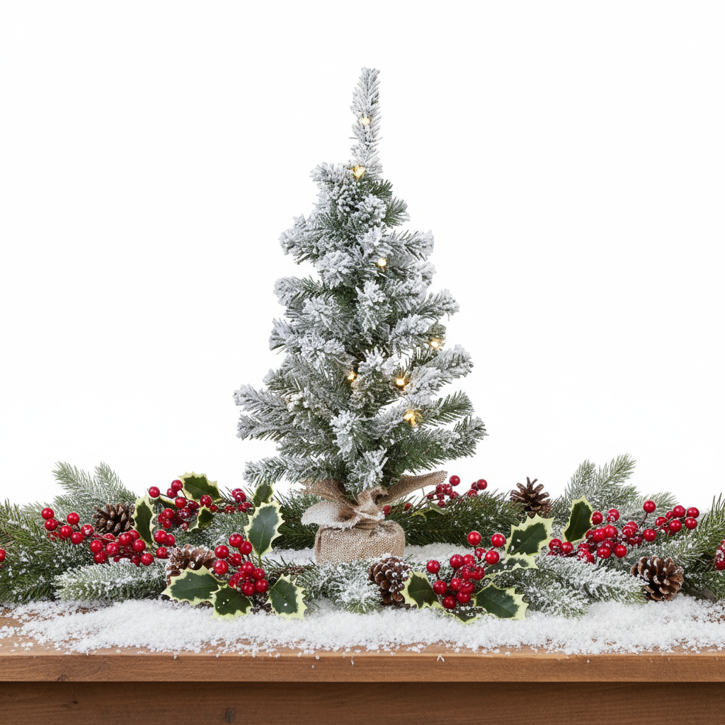 Snowy Imperial Pre-Lit Mini Christmas Tree in Hessian Bag 90cm