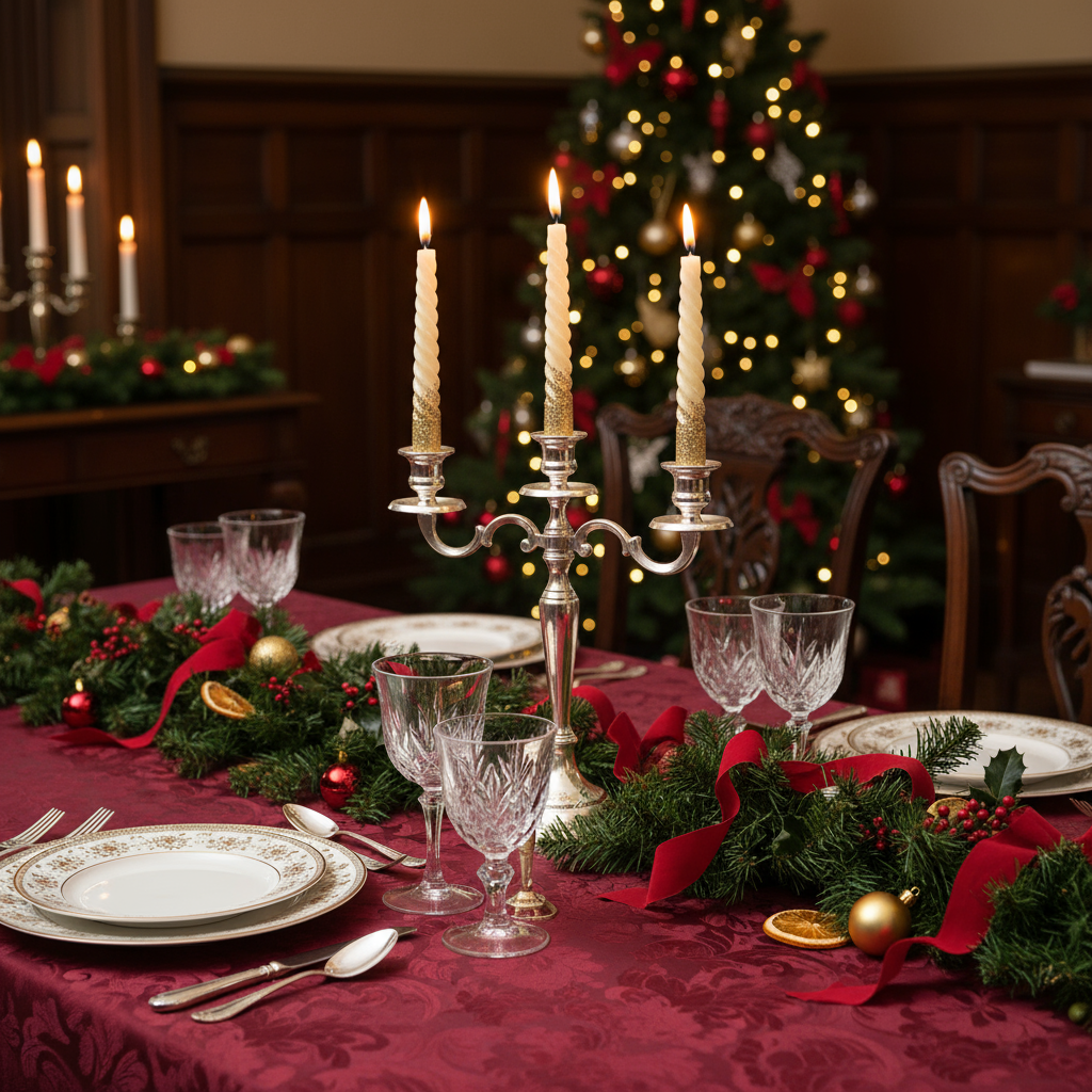 Cream with Golden Glitter Spiral Wax Christmas Dinner Candle