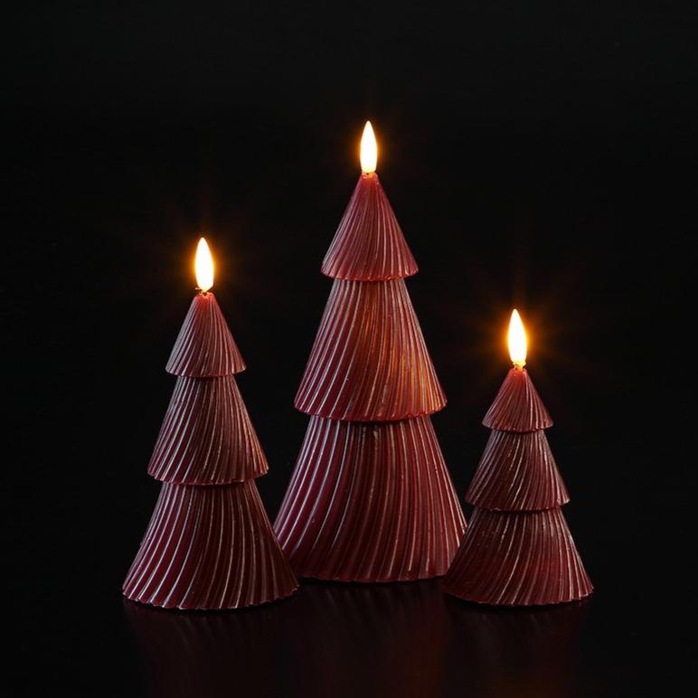 Set of 3 Deep Red Christmas Tree Wax Candle