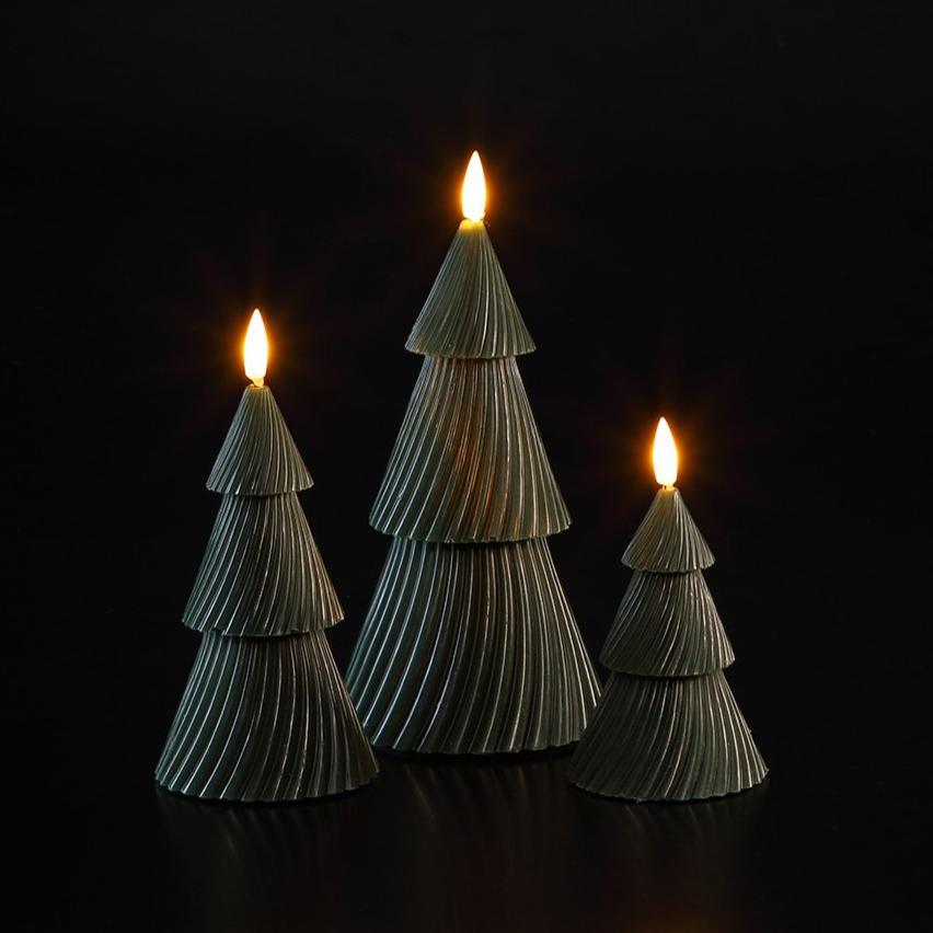 Set of 3 Green Christmas Tree Wax Candle