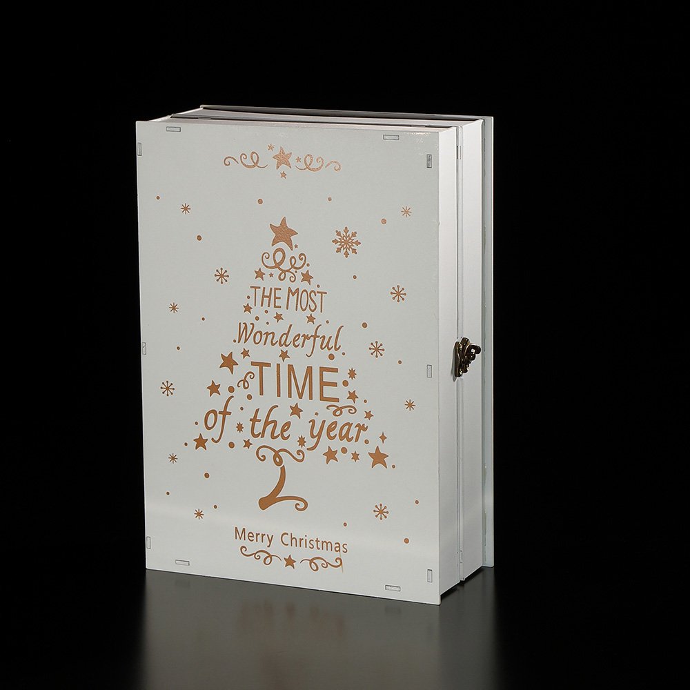 White Wooden Book Christmas Advent Calendar LED