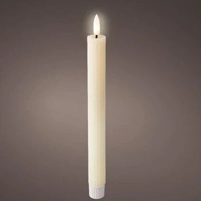Set of 2 Cream LED Wick Carved Wax Festive Dinner Candle