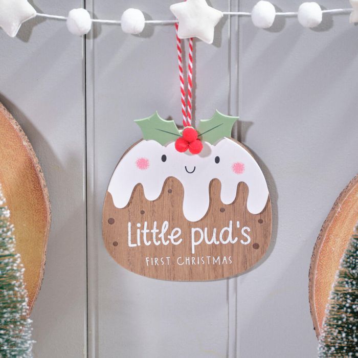 Little Pud's First Christmas Wooden Hanger