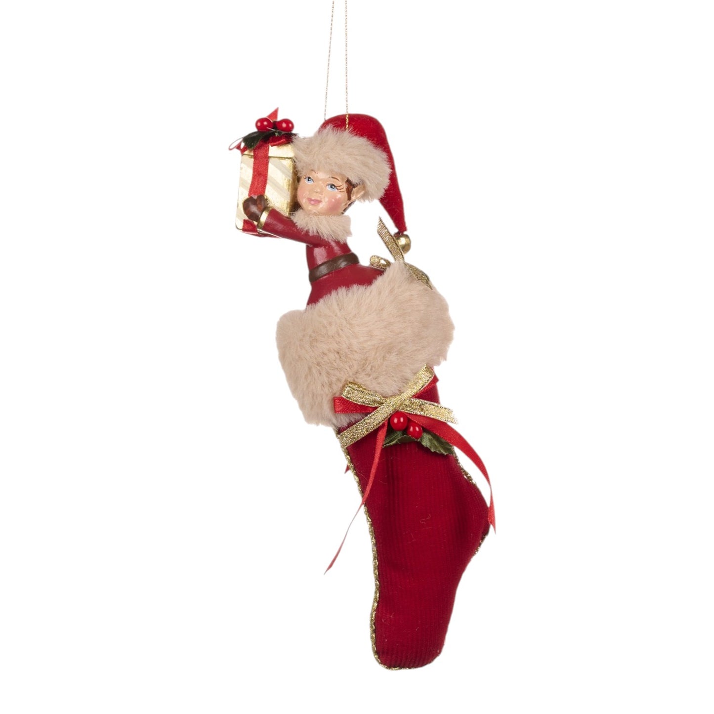 Christmas Elf in Stocking Hanging Decoration