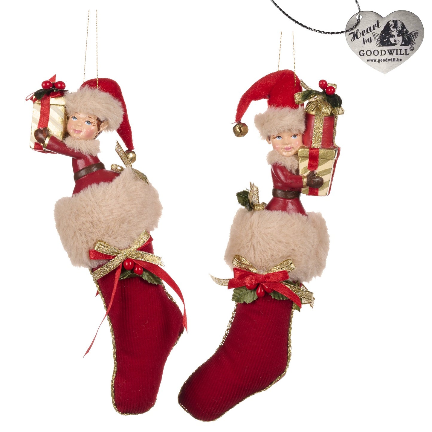 Christmas Elf in Stocking Hanging Decoration