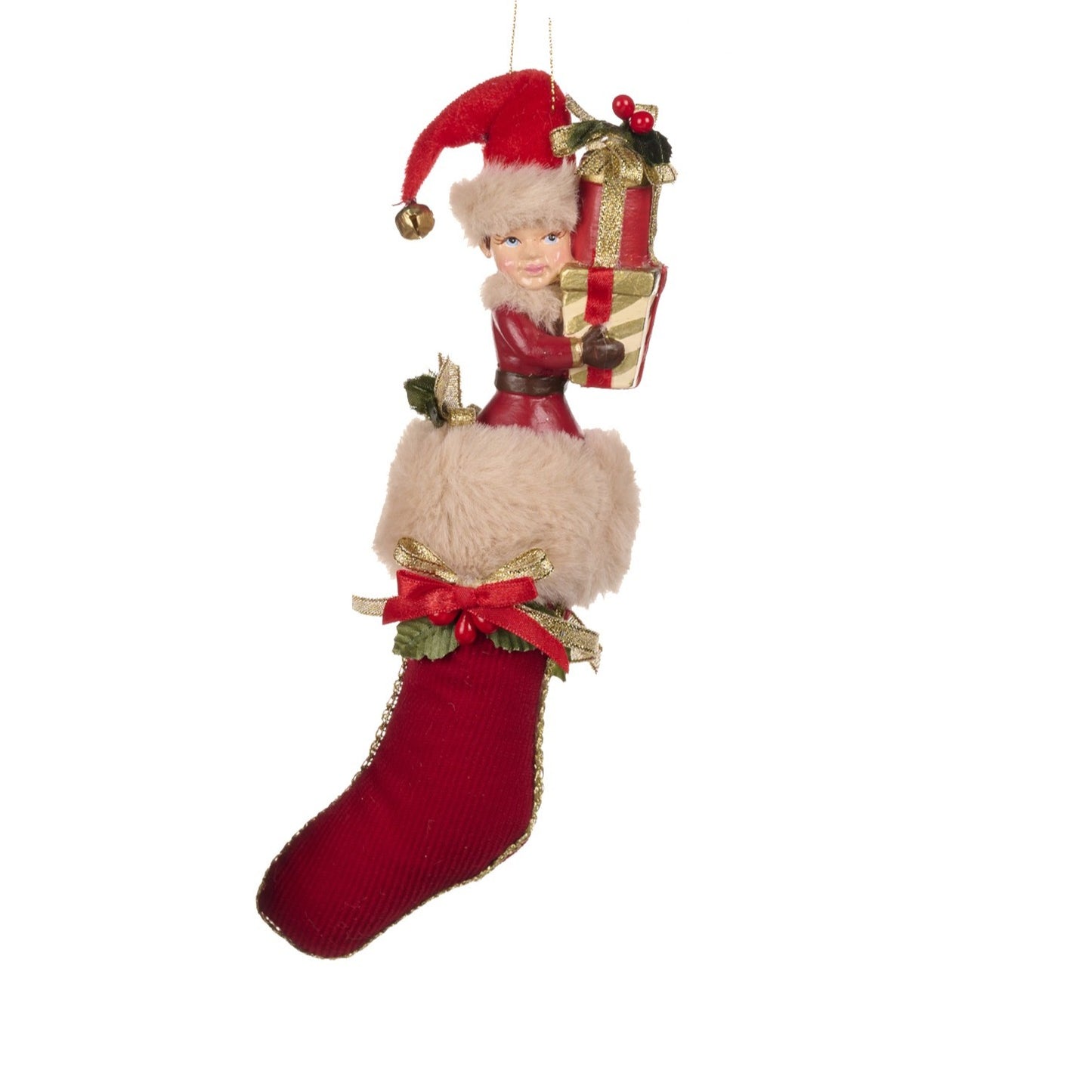 Christmas Elf in Stocking Hanging Decoration
