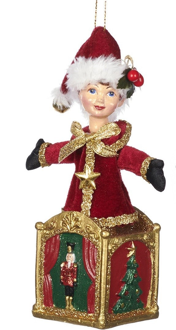 Nutcracker Santa Elf Jack in a Box Christmas Ornament