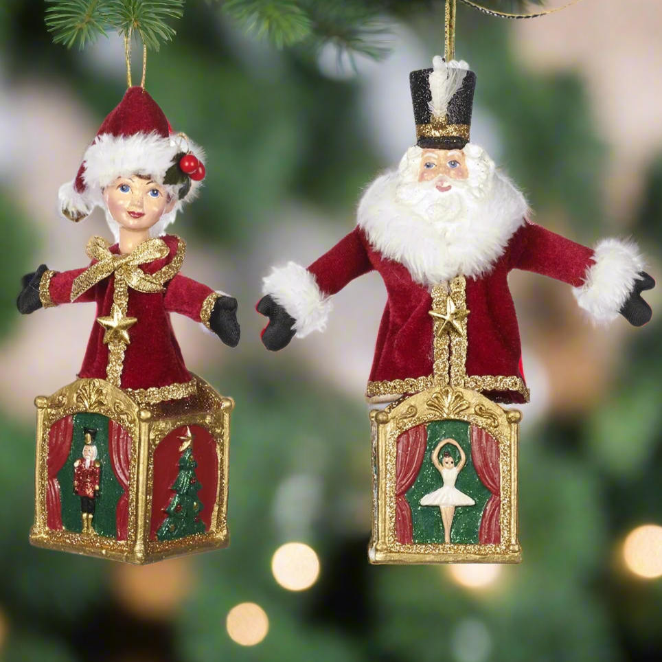 Nutcracker Santa Elf Jack in a Box Christmas Ornament