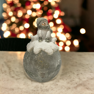 Christmas Snowman and Polar Bears on Lit Crackle Globes
