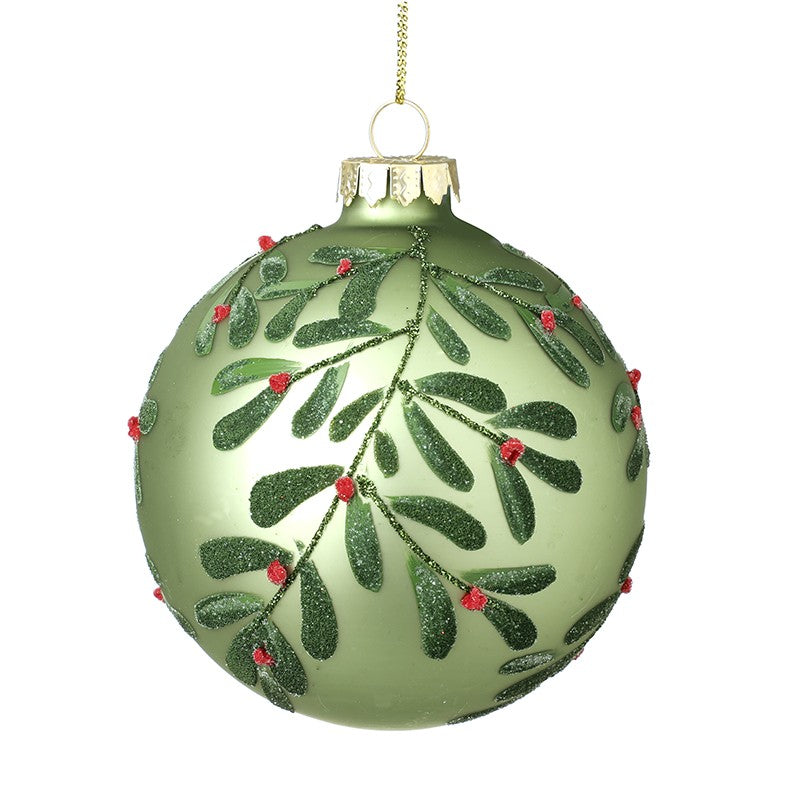 Matt Green Mistletoe Decorative Glass Christmas Bauble