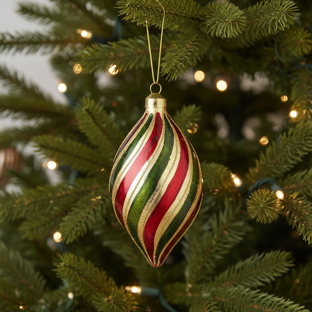 Striped Glass Finial Christmas Bauble