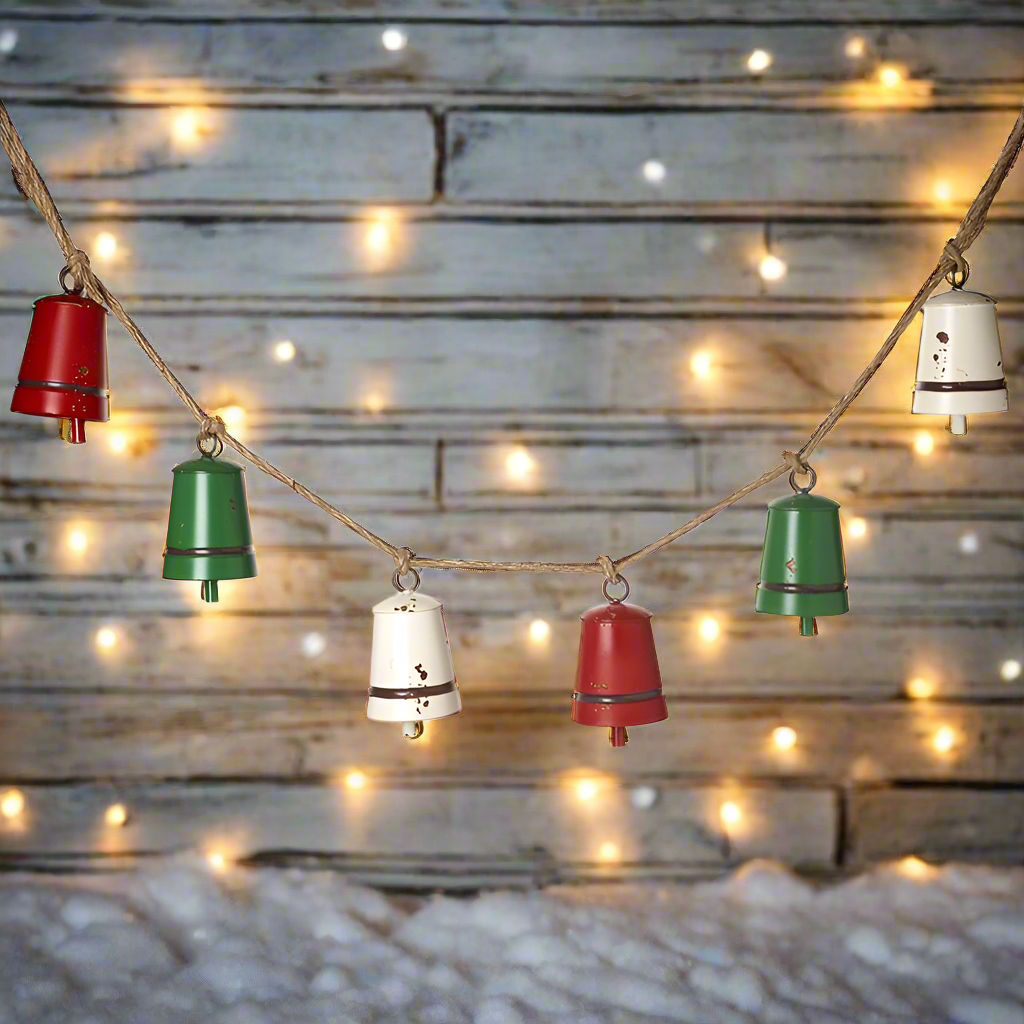 Red Green and White Cow Bells Christmas Garland