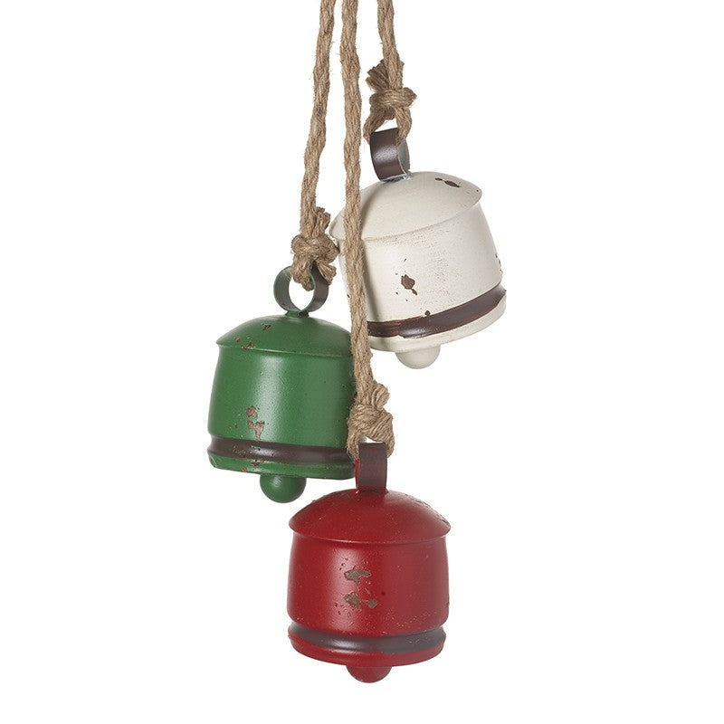 Red, White and Green Rustic Hanging Christmas Bells