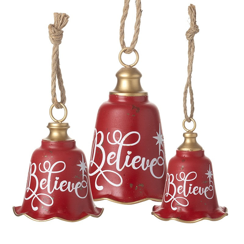 Red Believe Christmas Bells Set