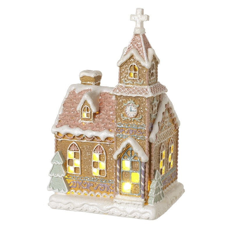 Snowy Gingerbread Church Christmas Ornament