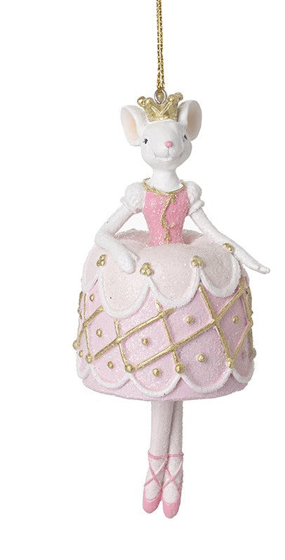 Pink and Gold Ballerina Mouse Hanging Christmas Tree Decoration