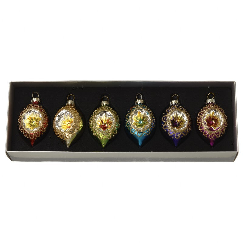 Set of 6 Vintage Style Glass Christmas Tree Baubles