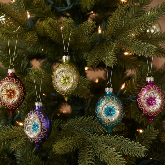 Set of 6 Vintage Style Glass Christmas Tree Baubles