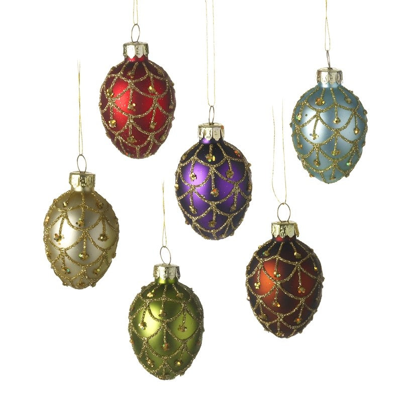 Set of 6 Vintage Style Ornate Glass Christmas Tree Baubles
