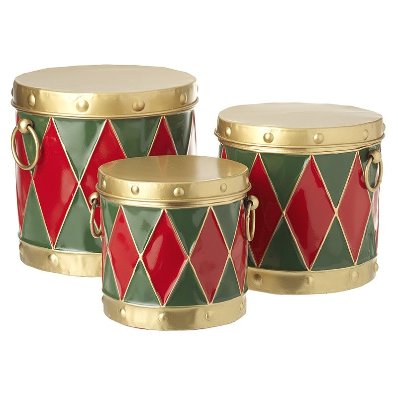 Set of 3 Traditional Drum Christmas Storage Tins