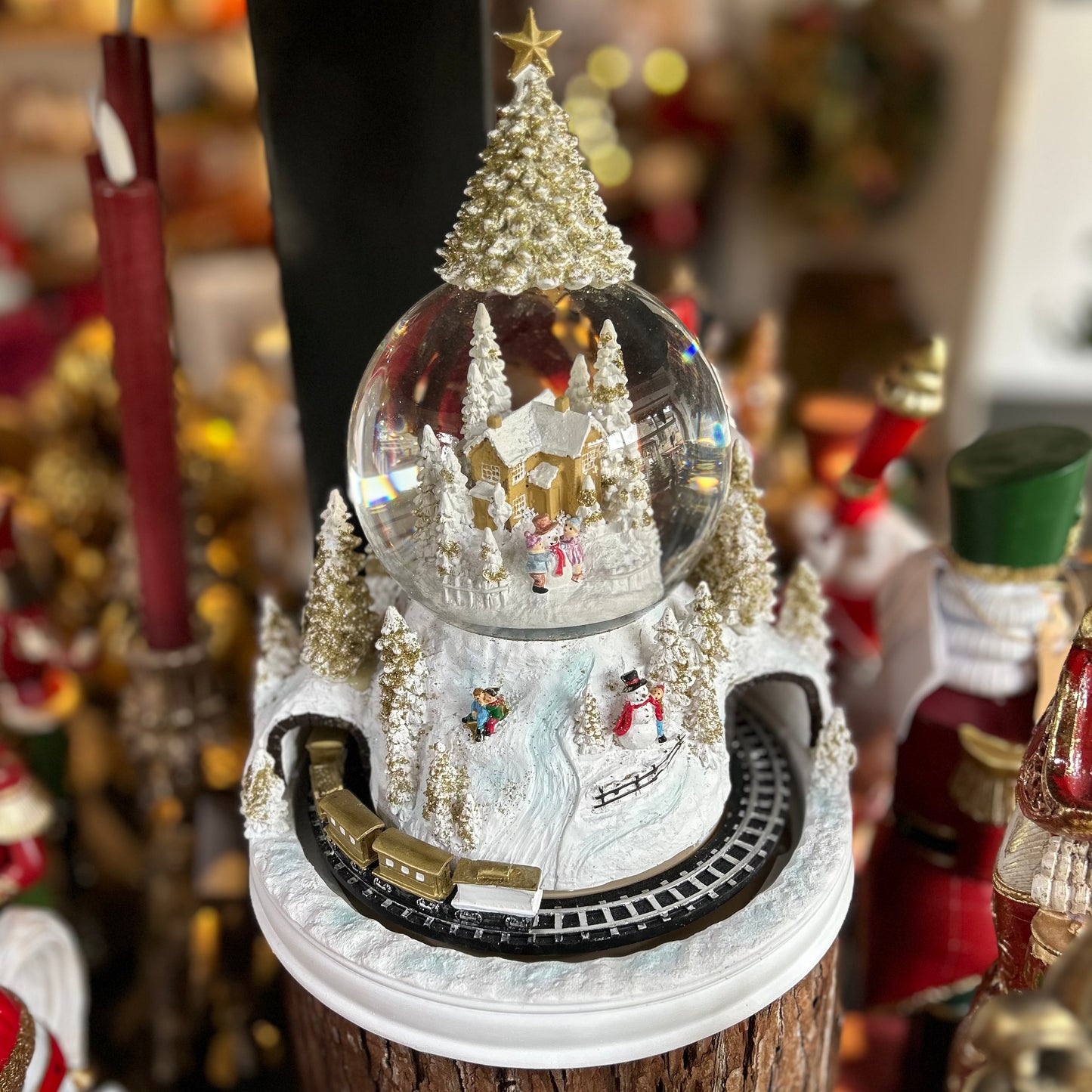 Christmas Train Scene White and Gold LED Snowglobe