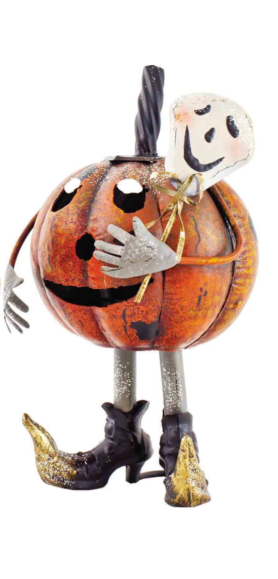 Halloween Standing Metal Pumpkin Tea Light Holders