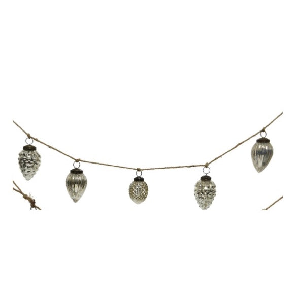 Vintage Style Silver Glass Pinecone Garland