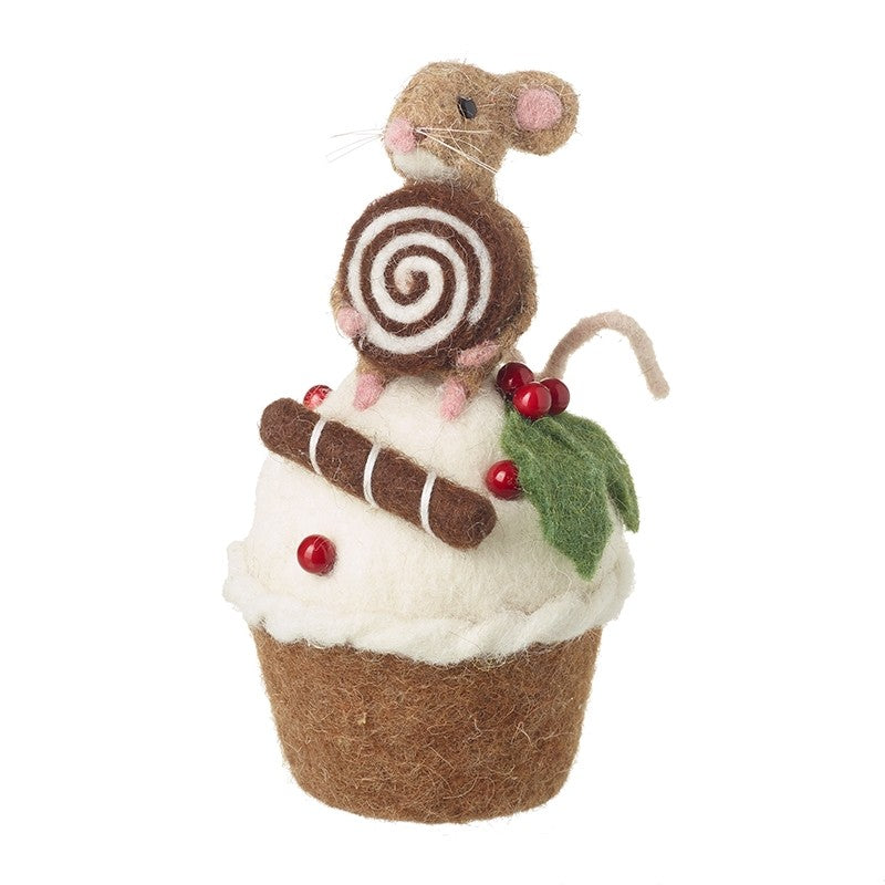 Felt Mouse on Cupcake Christmas Ornament