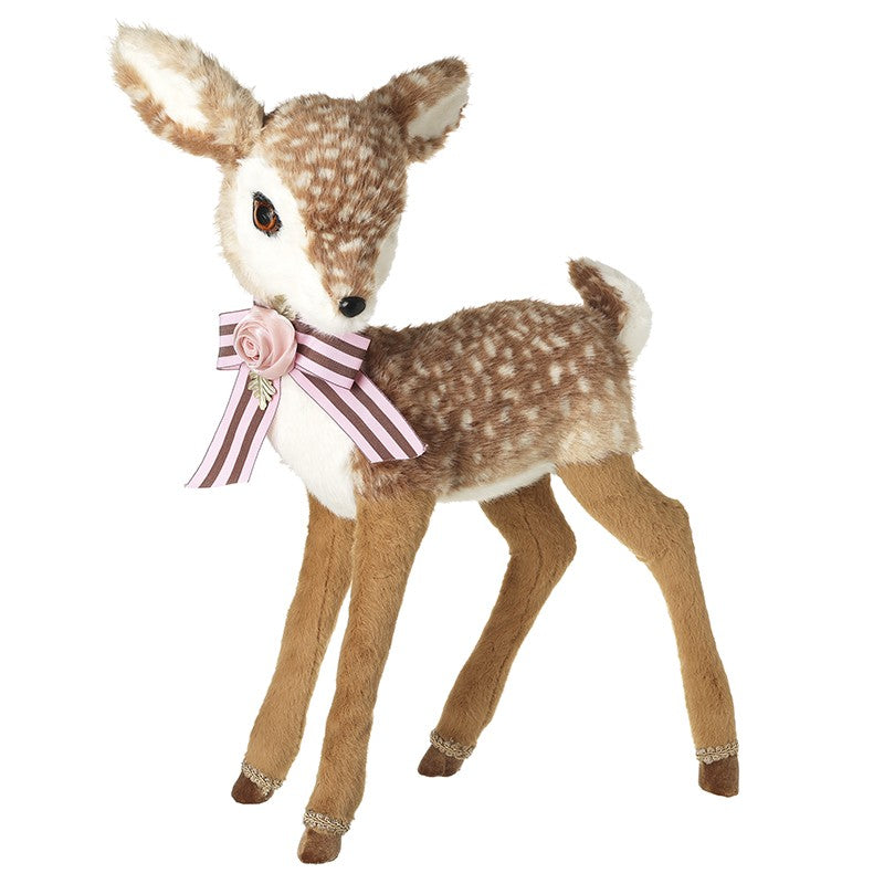 Standing Christmas Deer Decoration with Pink Rose and Bow