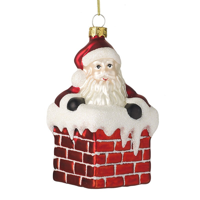Glass Santa in Chimney Christmas Hanging Decoration