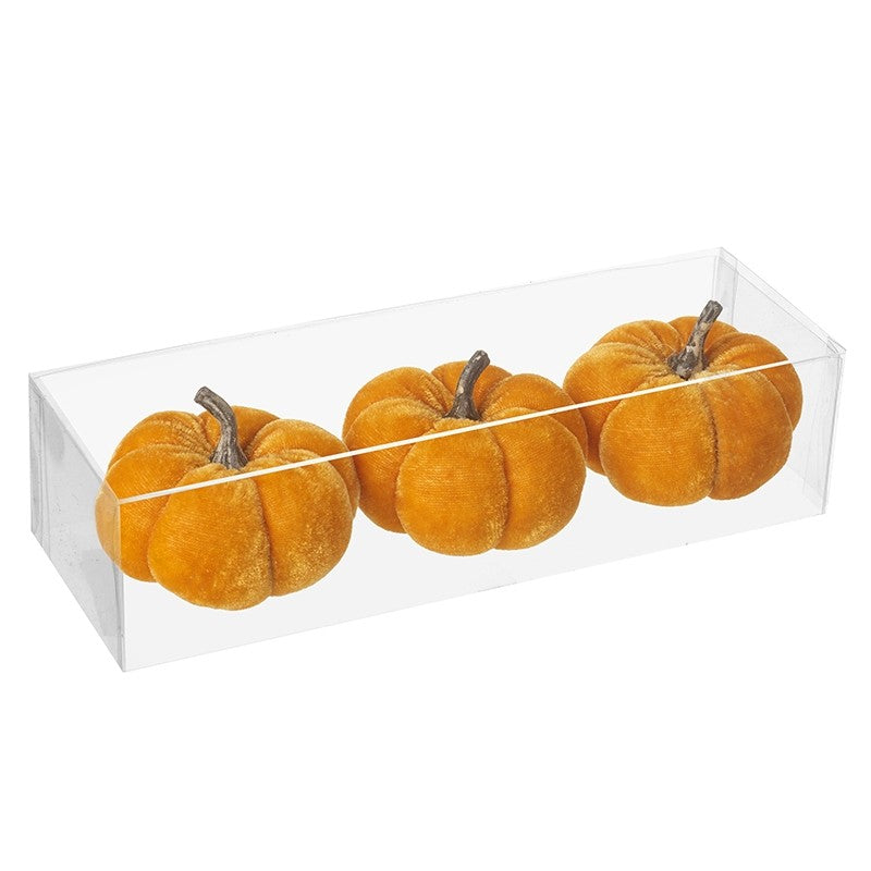 Halloween Set of 3 Mini Velvet Pumpkin Decorations