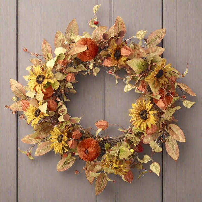 Autumn Foliage Wreath with Pumpkins