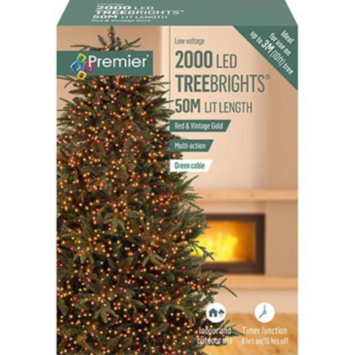 Premier TreeBrights 2000 Red and Vintage Gold LED Christmas String Lights