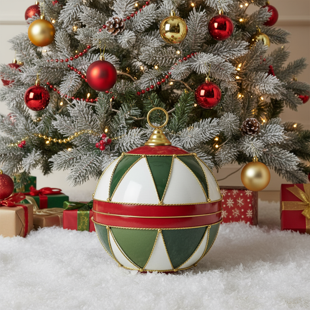 Large Red, Green, White and Gold 50cm Christmas Bauble
