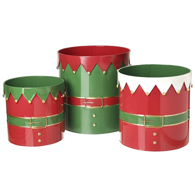 Set of 3 Elf Outfit Metal Christmas Containers
