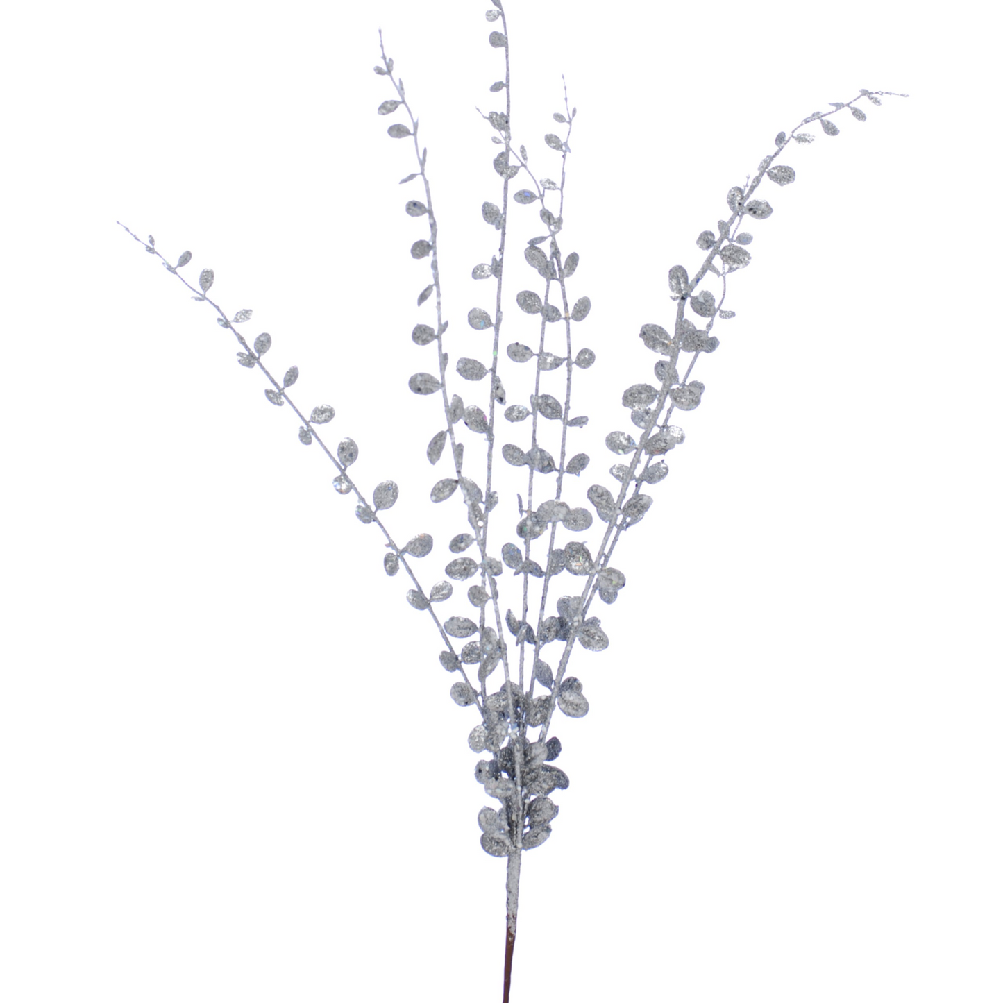 A silver eucalyptus Christmas spray with a length of 56cm, featuring a stem with small leaves, designed for festive decor.