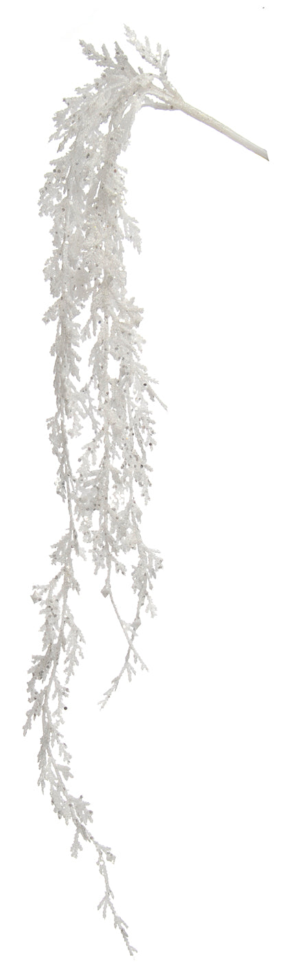 A 75cm artificial Christmas spray decoration with white snow and glitter on green juniper branches.