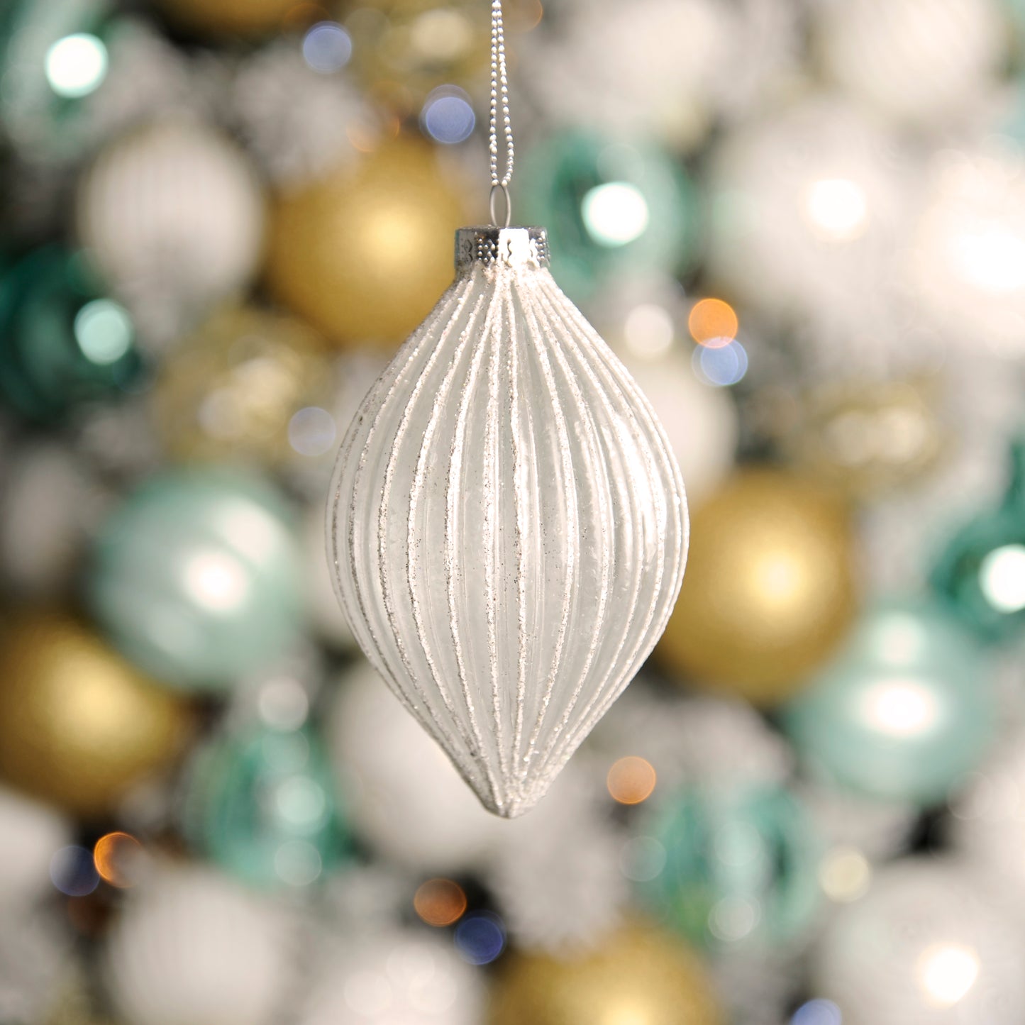 Frosted Ridged Olive Shape Christmas Tree Decoration
