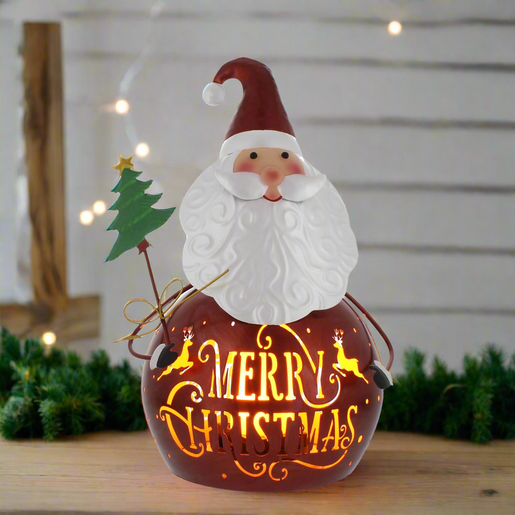 Merry Christmas Metal Santa Lantern 32cm