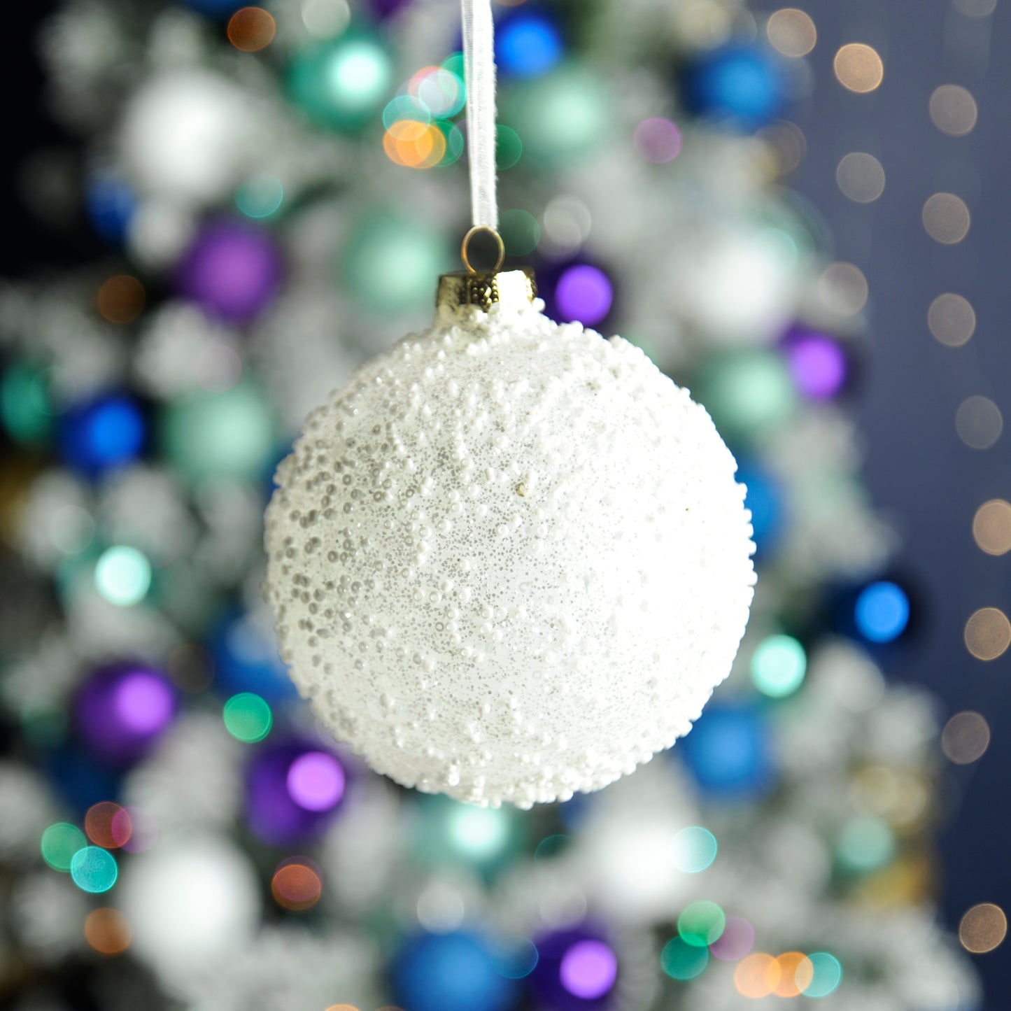 White Beaded Glass Bauble Christmas Tree Decoration