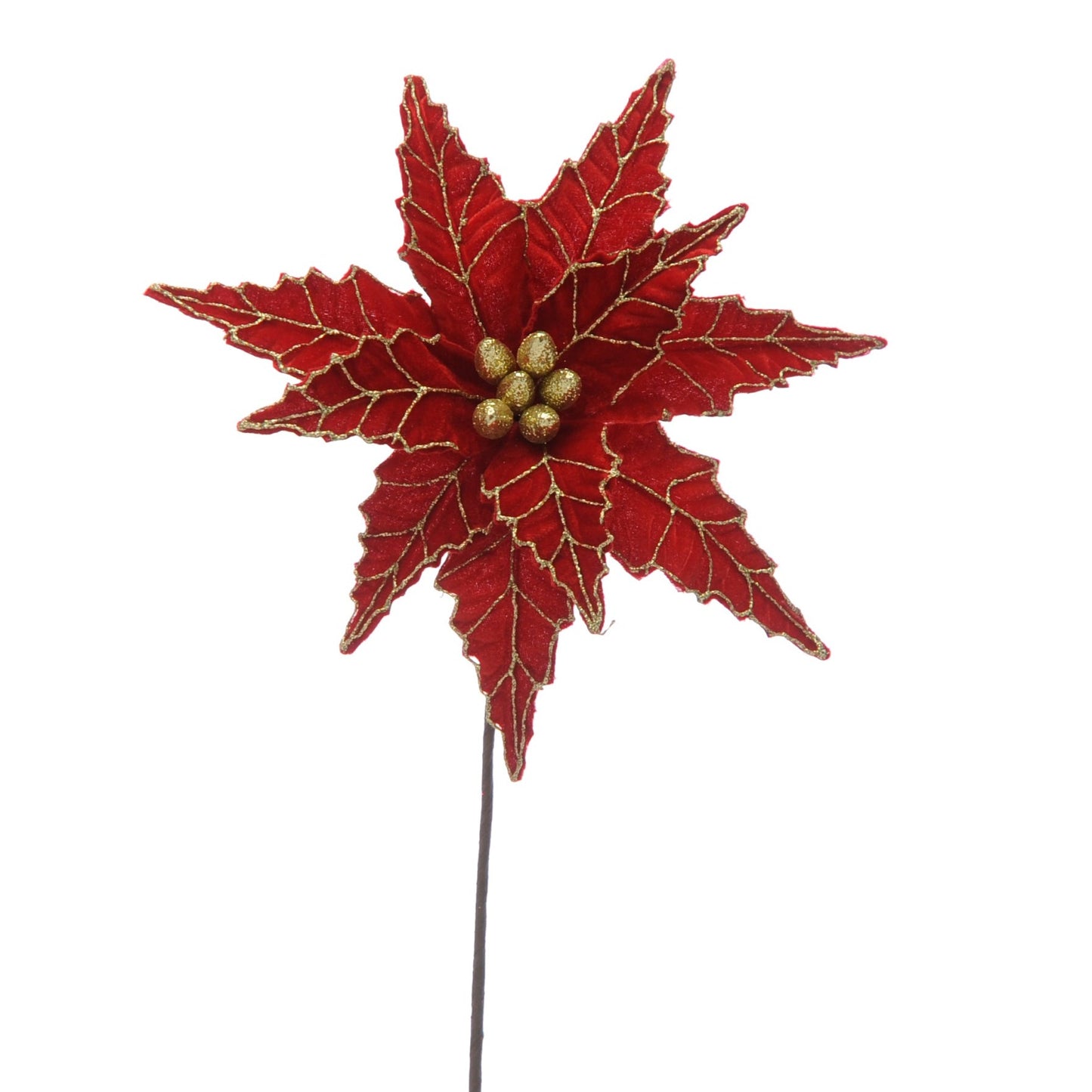 Red Velvet Christmas Poinsettia with Glitter Stem 50cm