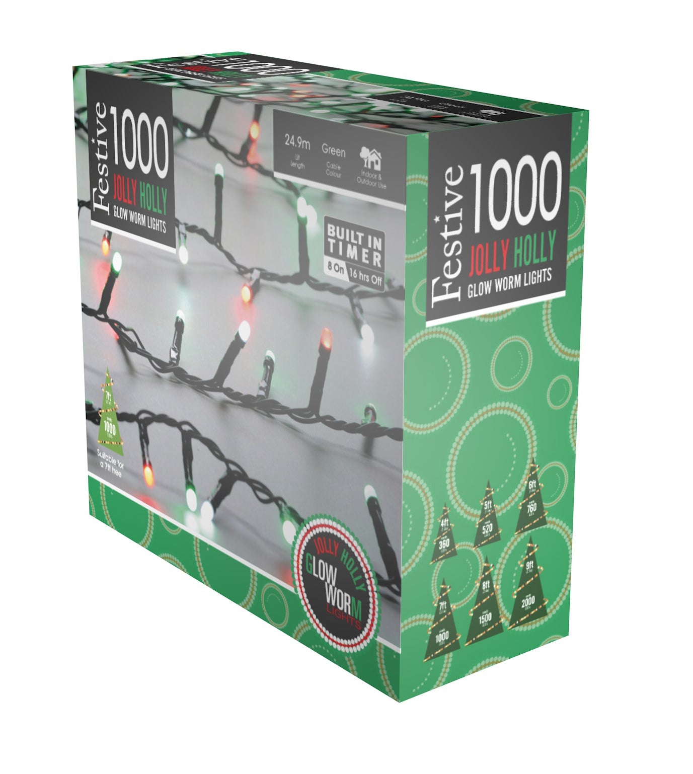 1000 Red White And Green Glow Worm Christmas Lights