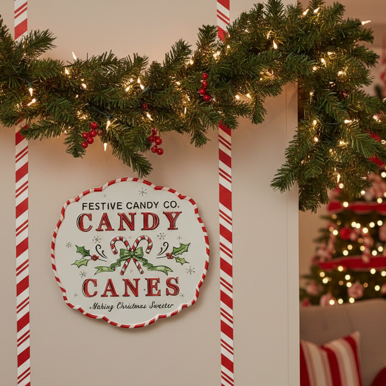 Candy Canes Metal Christmas Sign