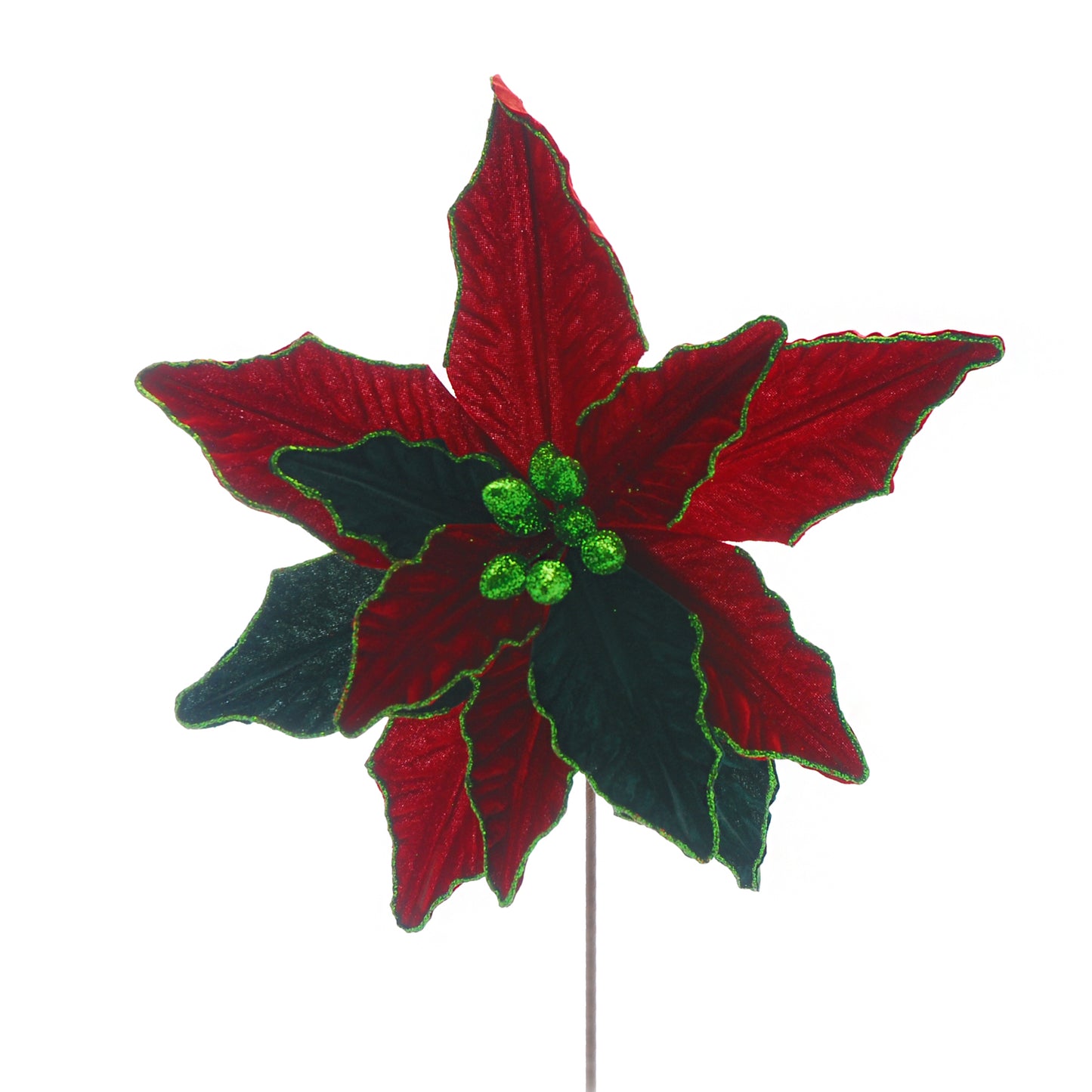 Red and Rich Green Christmas Poinsettia Stem 52cm