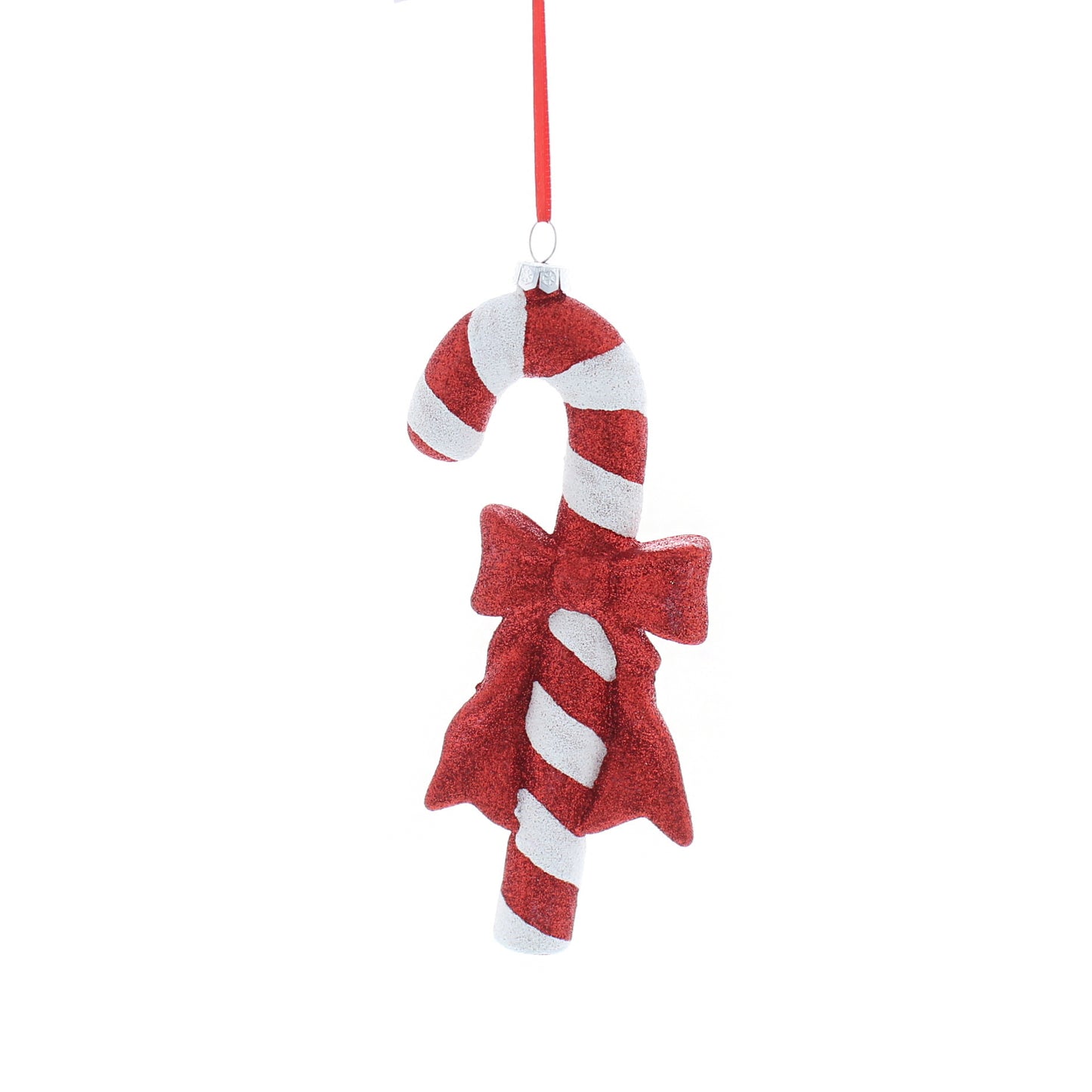 Glitter Candy Cane with Bow Hanging Christmas Tree Decoration