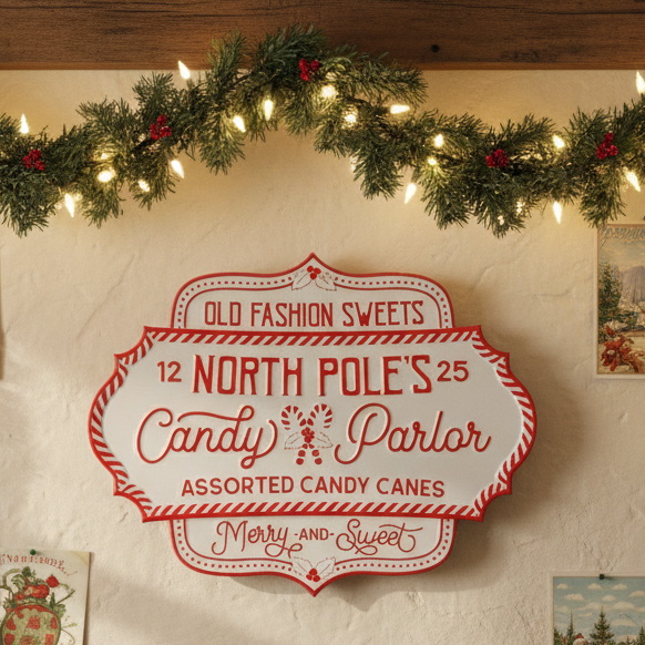 North Pole's Candy Parlor Christmas Wall Sign